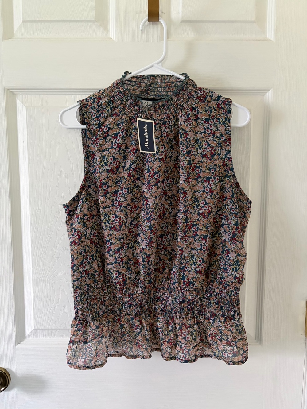 Japra Floral Smocked Neck Sleeveless Top - Navy Multicolor